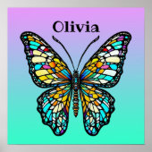 Kleurrijke Glazen in lood vlinder gepersonaliseerd Poster (Voorkant)