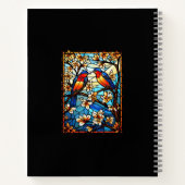 Kleurrijke Glazen in lood vogels op bloeiende takk Notitieboek (Achterkant)