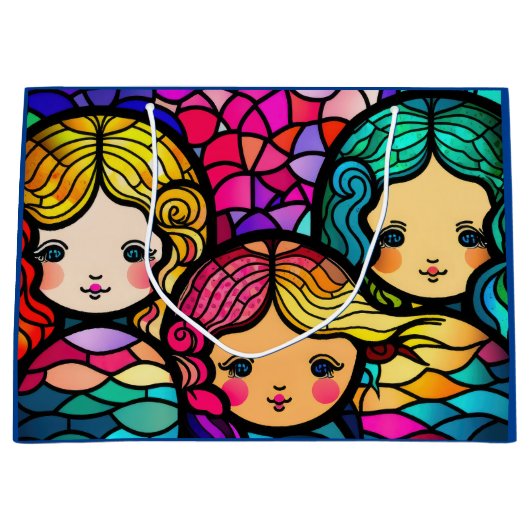 Kleurrijke Glazen in lood zeemeerminnen Groot Cadeauzakje (Voorkant)