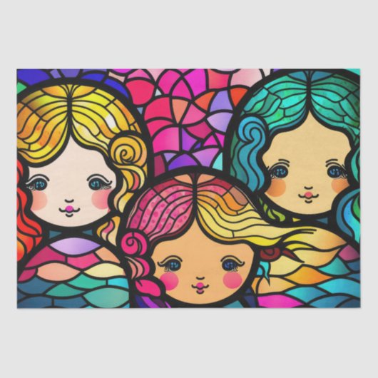 Kleurrijke Glazen in lood zeemeerminnen Tissuepapier (Voorkant)