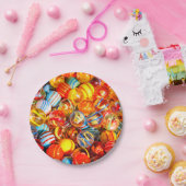 Kleurrijke glazen knikkers papieren bordje (Feest)