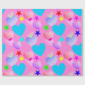 Kleurrijke Gliding Hearts 'n Stars cadeaupapier (Vlak)