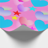 Kleurrijke Gliding Hearts 'n Stars cadeaupapier (Hoek)