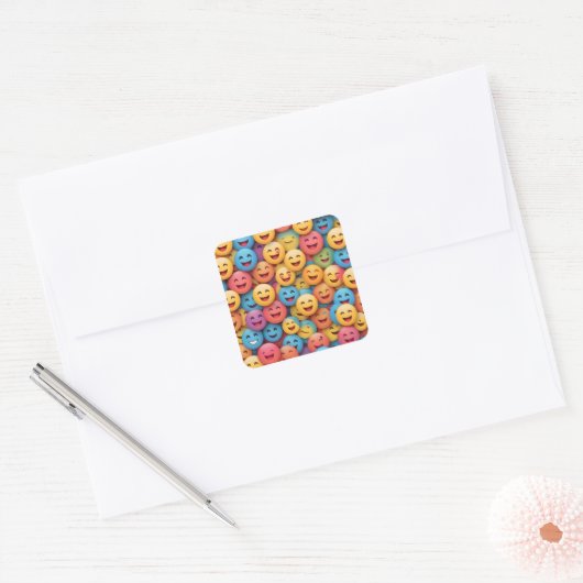 Kleurrijke glimlach Emoji Vierkante Sticker (Envelop)