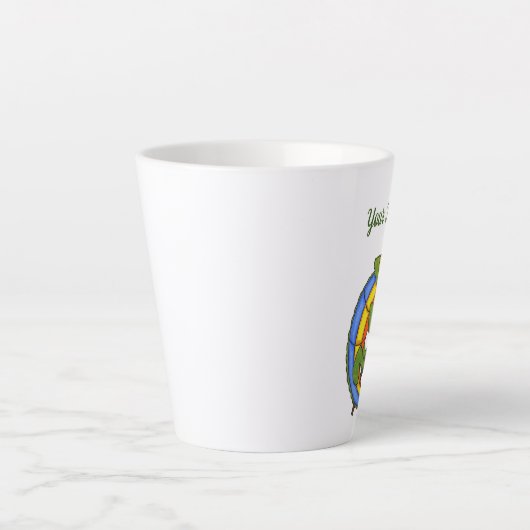 Kleurrijke glimlach hagedis Holding Twig Leaf Latte Mok (Voorkant)