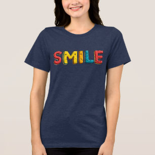 Kleurrijke 'GLIMLACH'-typografie op marineblauw Tri-Blend Shirt