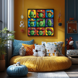 Kleurrijke glimlachende cactus-rasterkunst voor ki poster