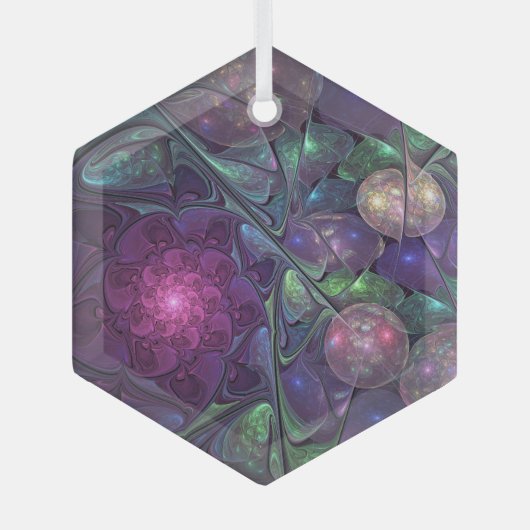 Kleurrijke glinsterende moderne Abstracte fractal  Glas Ornament (Voorkant)