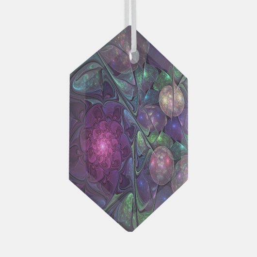 Kleurrijke glinsterende moderne Abstracte fractal  Glas Ornament (Voorkant Rechts)