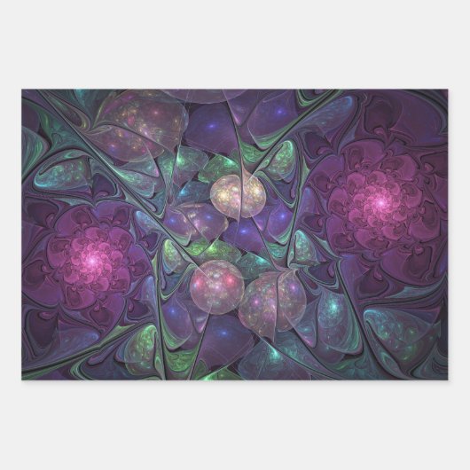 Kleurrijke glinsterende moderne Abstracte fractal  Inpakpapier Vel (Voorkant 2)