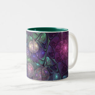 Kleurrijke glinsterende moderne Abstracte fractal Tweekleurige Koffiemok