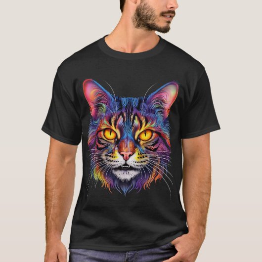 Kleurrijke Glitch Cheshire Cat Grin Art. T-shirt (Voorkant)