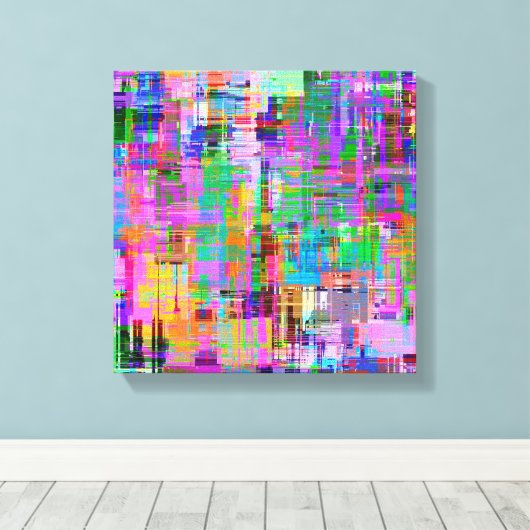 Kleurrijke Glitch Screen Art Canvas Afdruk (Insitu (Houten vloer))