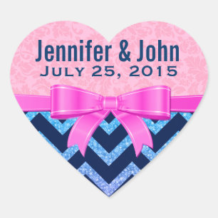 Kleurrijke Glitter Blauwe Chevron Roze Damasks Hart Sticker