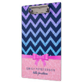 Kleurrijke Glitter Blauwe Chevron Roze Damasks Klembord (Links)