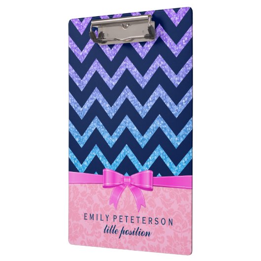 Kleurrijke Glitter Blauwe Chevron Roze Damasks Klembord (Links)