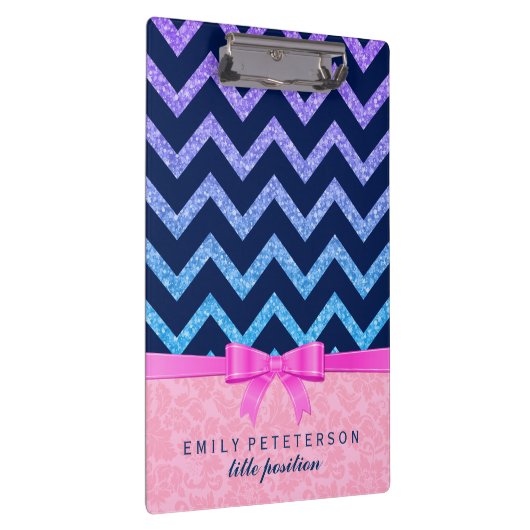 Kleurrijke Glitter Blauwe Chevron Roze Damasks Klembord (Rechts)