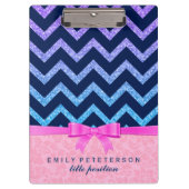Kleurrijke Glitter Blauwe Chevron Roze Damasks Klembord (Voorkant)