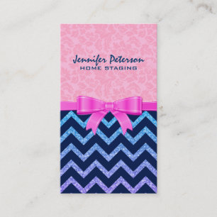 Kleurrijke Glitter Blauwe Chevron Roze Damasks Visitekaartje