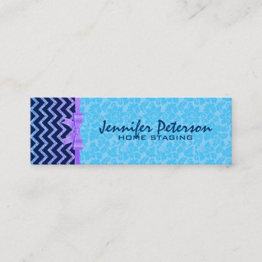 Kleurrijke Glitter Blue Chevron Blue Damasks 2a Mini Visitekaartje (Voorkant)