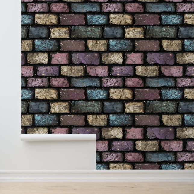 Kleurrijke Glitter Brick Pattern Behang (Applicatie)