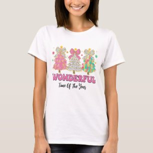 Kleurrijke Glitter Coquette Kerstboom T-shirt
