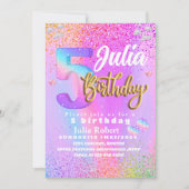 kleurrijke Glitter Eenhoorn Regenboog Vijf verjaar Kaart (Voorkant)