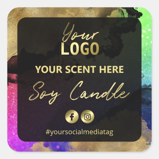 Kleurrijke Glitter Gold Ink Soy Candle Labels (Voorkant)