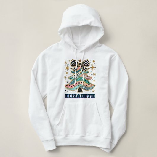 Kleurrijke Glitter Kerstboom Coquette Bow Grappig Hoodie (Design voorkant)
