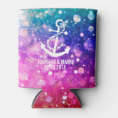 Kleurrijke glitter met nautische bootanker blikjeskoeler (Voorkant)