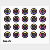 Kleurrijke Glitter Monogram Retouradreslabel Ronde Sticker (Vel)
