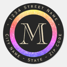 Kleurrijke Glitter Monogram Retouradreslabel