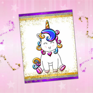 Kleurrijke Glitter Paarse Eenhoorn Briefkaart