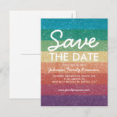 Kleurrijke Glitter Party Reünie Save the Date Aankondigingskaart (Voorkant / Achterkant)