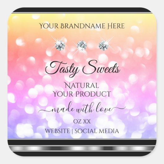 Kleurrijke Glitter Product Labels diamanten (Voorkant)