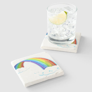 Kleurrijke Glitter Regenboog Wolken Speels Stenen Onderzetter