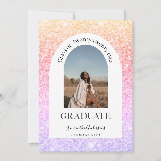 Kleurrijke Glitter Sparkles Arch Foto Afstuderen Kaart (Voorkant)