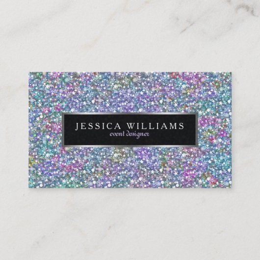 Kleurrijke Glitter & Sparkles Print Zilveren Accen Visitekaartje (Voorkant)
