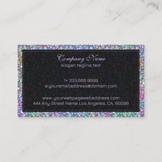 Kleurrijke Glitter & Sparkles Zwart Lijst Visitekaartje (Achterkant)