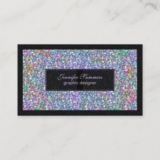 Kleurrijke Glitter & Sparkles Zwart Lijst Visitekaartje (Voorkant)