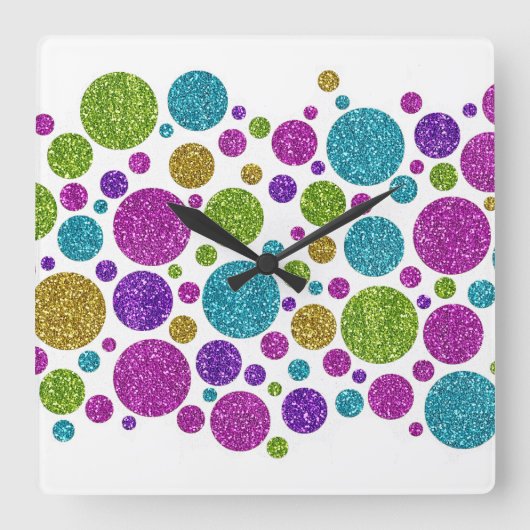 Kleurrijke Glitter Stippen Acryl Wandklok (Voorkant)