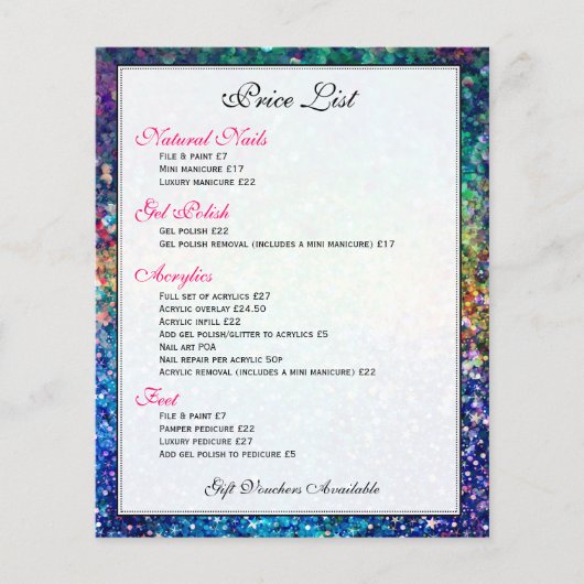 Kleurrijke Glitter Textieprijslijst Flyer (Voorkant)