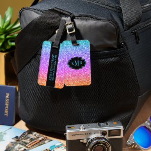 Kleurrijke glitter textuur print zwart accent bagagelabel