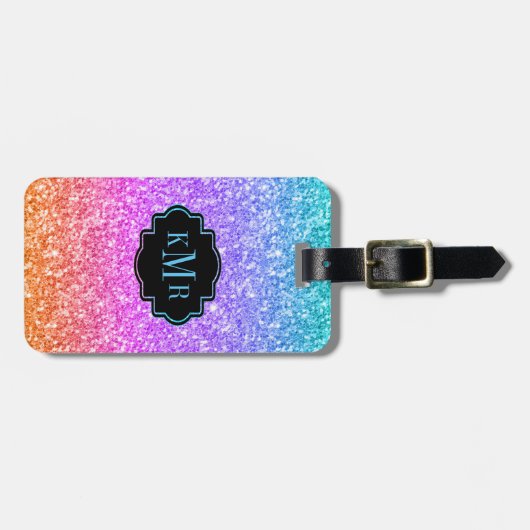 Kleurrijke glitter textuur print zwart accent bagagelabel (Voorkant horizontaal)