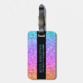 Kleurrijke glitter textuur print zwart accent bagagelabel (Achterkant verticaal)