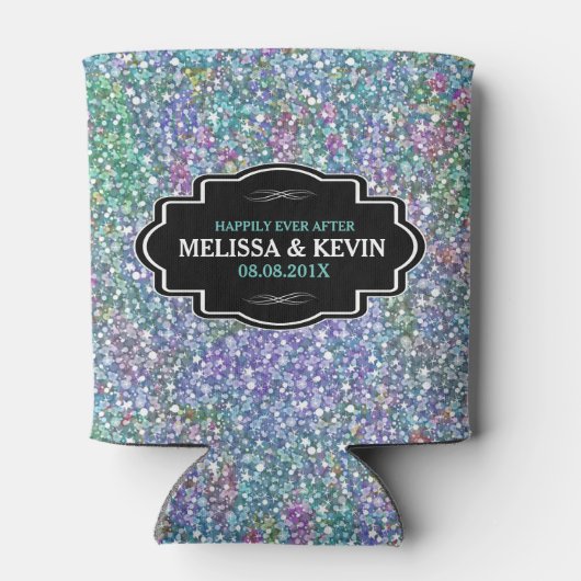 Kleurrijke Glitter textuur Zwart Lijst Accent Blikjeskoeler (Achterkant)