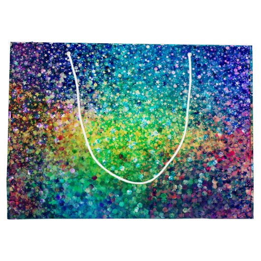 Kleurrijke glitter & witte sparkles textuur afdruk groot cadeauzakje (Achterkant)