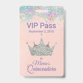 Kleurrijke Glitter Zilveren Kroon Quinceañera VIP Badge