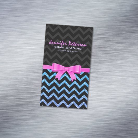 Kleurrijke Glitter Zwart Zigzag Chevron Patroon 2 Visitekaartje Magneet (Voorbeeld)