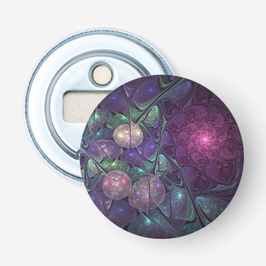 Kleurrijke Glitterende Moderne Abstracte Fractale  Button Flesopener (Voorkant)